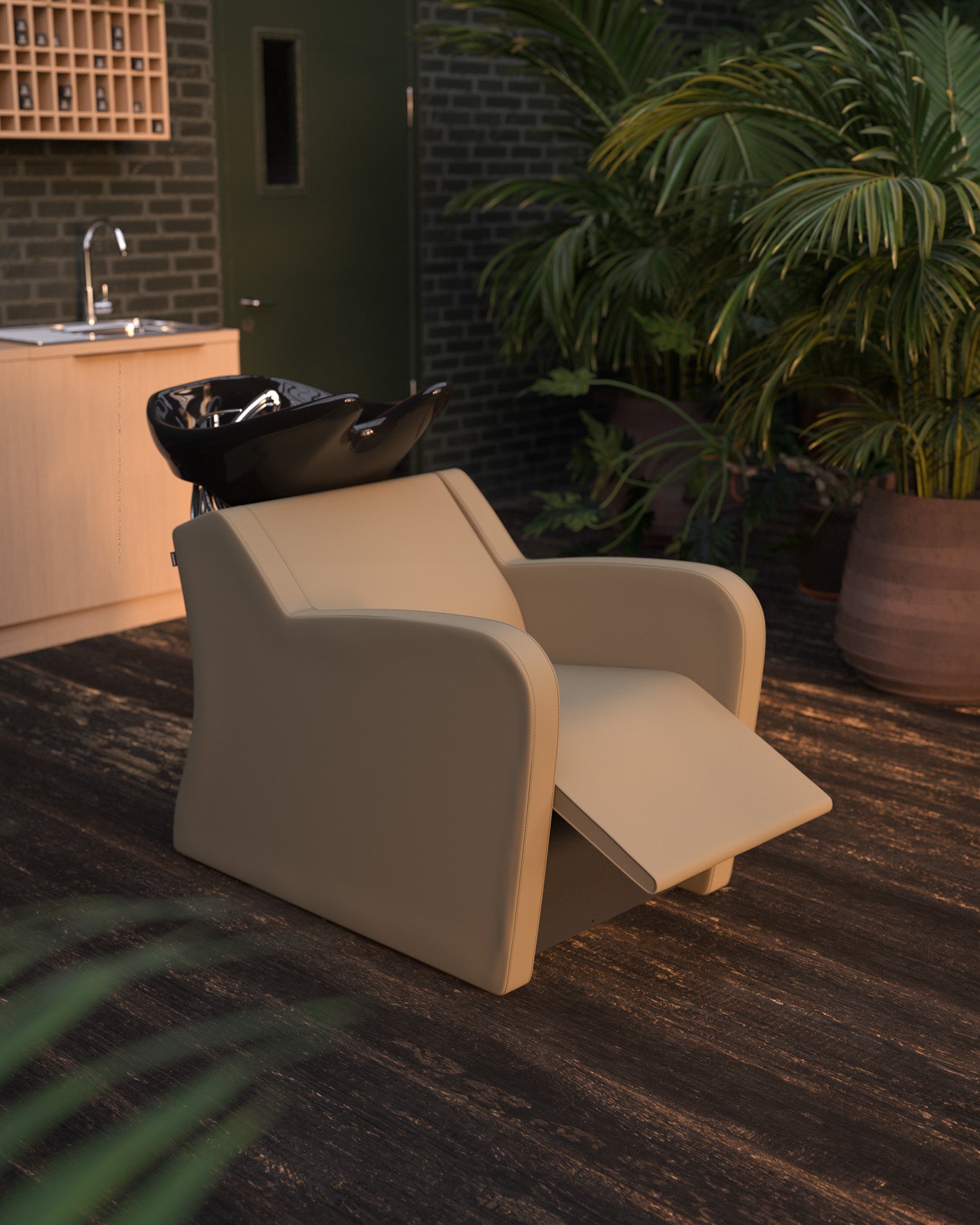 Fredda II - Beige washing unit with massage with black basin